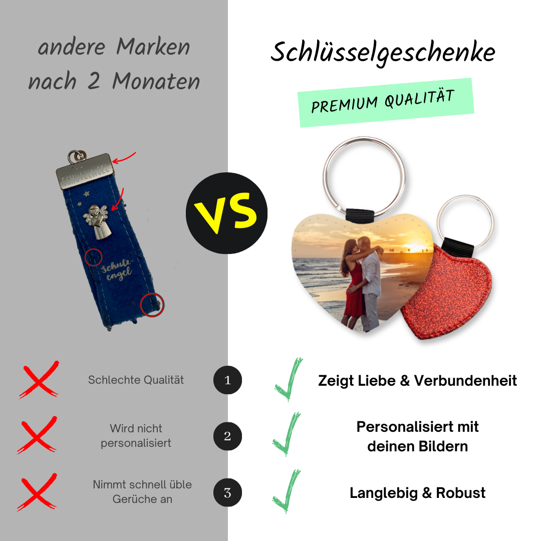 Personalisierter Schlüsselanhänger | Glitzerherz | Rot